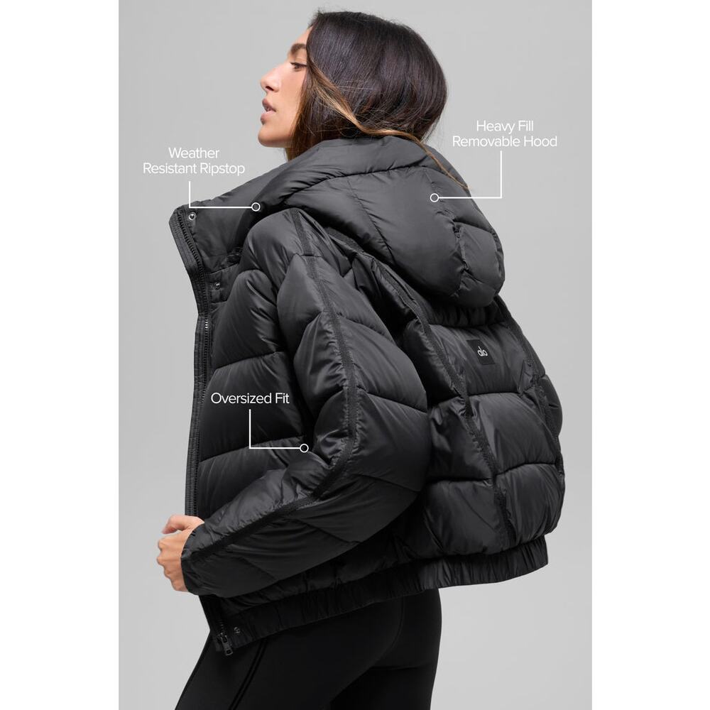NEW Alo Yoga Aspen Love Puffer Jacket Black Oversized Cozy Luxe Winter Warm MED - Picture 3 of 13